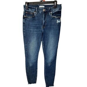 Good American Women's High-Rise Skinny Jeans Blue Size 28 Distressed